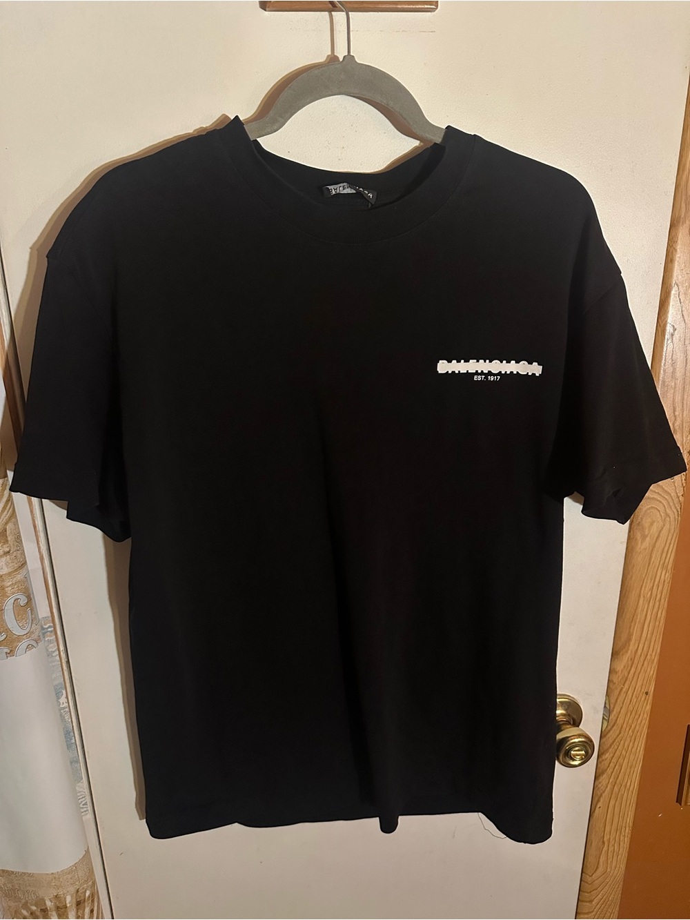 Balenciaga Black Short Sleeve Logo Tee with White Chest Print